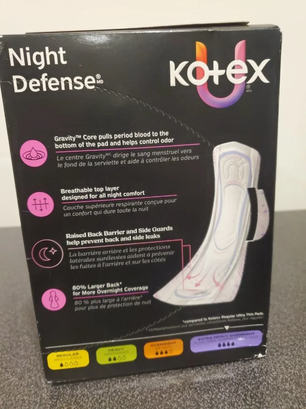Kotex Night Defense Extra Heavy Overnight Pads with Wings Ultra Thin 24 Ct